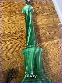 Vintage Stunning Nathan Lagin Hand Blown Green Glass & Brass Table Lamp