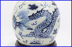 Vintage Style Blue and White Dragon Motif Porcelain Ginger Jar Table Lamp 29