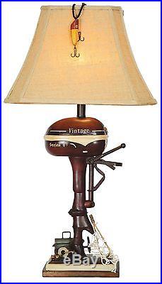 Vintage Style Fishing Boat Outboard Motor Table Lamp Nautical Lake Rustic 32H