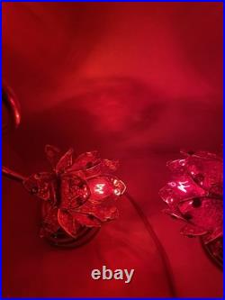 Vintage Style Hollywood Regency Ruby Red Lotus Flower Table Lamps Twin Set, MCM Vintage Style Hollywood Regency Ruby Red Lotus Flower Table Lamps Twin Set, MCM