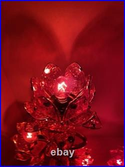 Vintage Style Hollywood Regency Ruby Red Lotus Flower Table Lamps Twin Set, MCM