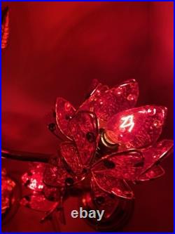 Vintage Style Hollywood Regency Ruby Red Lotus Flower Table Lamps Twin Set, MCM