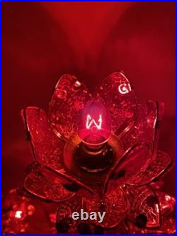 Vintage Style Hollywood Regency Ruby Red Lotus Flower Table Lamps Twin Set, MCM