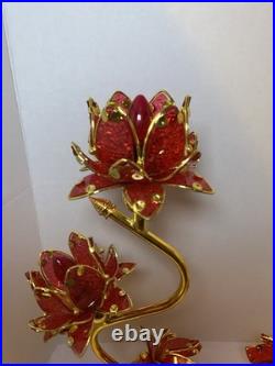 Vintage Style Hollywood Regency Ruby Red Lotus Flower Table Lamps Twin Set, MCM Vintage Style Hollywood Regency Ruby Red Lotus Flower Table Lamps Twin Set, MCM