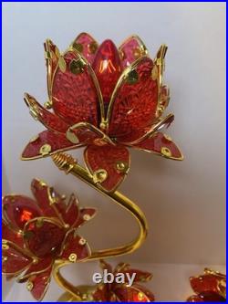 Vintage Style Hollywood Regency Ruby Red Lotus Flower Table Lamps Twin Set, MCM