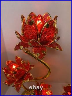 Vintage Style Hollywood Regency Ruby Red Lotus Flower Table Lamps Twin Set, MCM Vintage Style Hollywood Regency Ruby Red Lotus Flower Table Lamps Twin Set, MCM