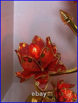 Vintage Style Hollywood Regency Ruby Red Lotus Flower Table Lamps Twin Set, MCM