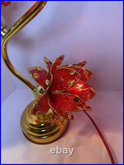 Vintage Style Hollywood Regency Ruby Red Lotus Flower Table Lamps Twin Set, MCM