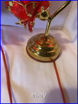 Vintage Style Hollywood Regency Ruby Red Lotus Flower Table Lamps Twin Set, MCM