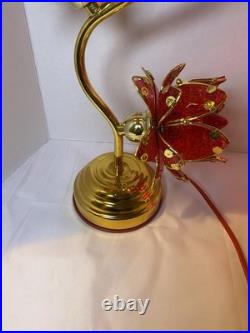 Vintage Style Hollywood Regency Ruby Red Lotus Flower Table Lamps Twin Set, MCM Vintage Style Hollywood Regency Ruby Red Lotus Flower Table Lamps Twin Set, MCM