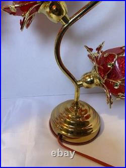 Vintage Style Hollywood Regency Ruby Red Lotus Flower Table Lamps Twin Set, MCM