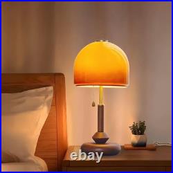 Vintage Sunset Table Lamp Amber Glass Shade Wooden Base Bedside Light