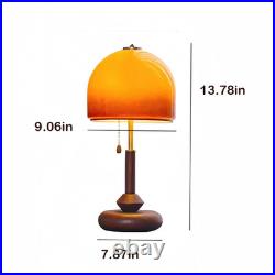 Vintage Sunset Table Lamp Amber Glass Shade Wooden Base Bedside Light