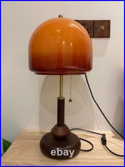 Vintage Sunset Table Lamp Amber Glass Shade Wooden Base Bedside Light