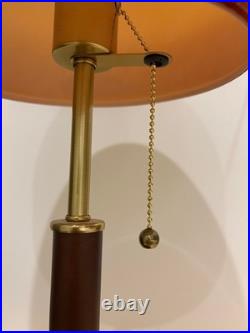 Vintage Sunset Table Lamp Amber Glass Shade Wooden Base Bedside Light