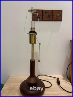 Vintage Sunset Table Lamp Amber Glass Shade Wooden Base Bedside Light