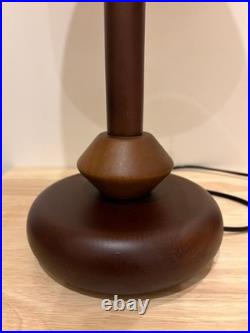 Vintage Sunset Table Lamp Amber Glass Shade Wooden Base Bedside Light