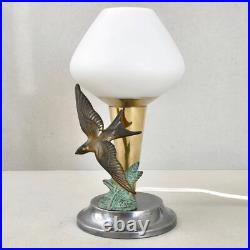 Vintage Table Lamp 1950 At The Swallow In Steel Brass & Glass 50S Retro Vintage Table Lamp 1950 At The Swallow In Steel Brass & Glass 50S Retro