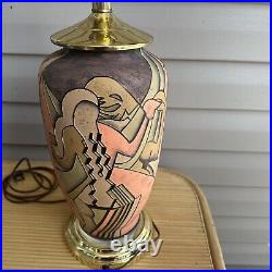 Vintage Table Lamp Cubist Modernist Ceramic Pottery Vase Brass Abstract Pink