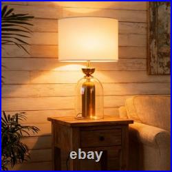 Vintage Table Lamp Fabric Cover Glass Desk Light Farm House Style Living Room