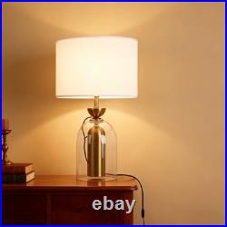 Vintage Table Lamp Fabric Cover Glass Desk Light Farm House Style Living Room