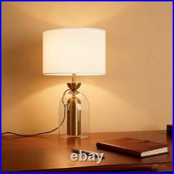 Vintage Table Lamp Fabric Cover Glass Desk Light Farm House Style Living Room