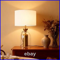 Vintage Table Lamp Fabric Cover Glass Desk Light Farm House Style Living Room