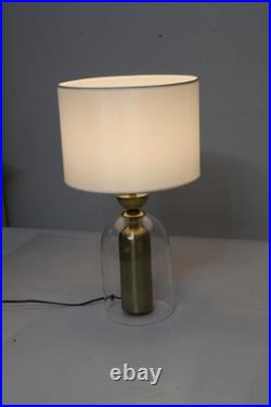 Vintage Table Lamp Fabric Cover Glass Desk Light Farm House Style Living Room