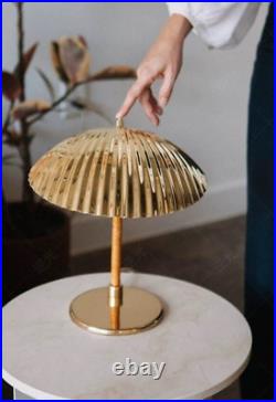 Vintage Table Lamp Livingroom Brass Shell Light Touch Switch Rattan Lamppost