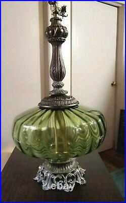 Vintage Table Lamp MCM Italian Murano Green Glass Nice Patina Brass Base
