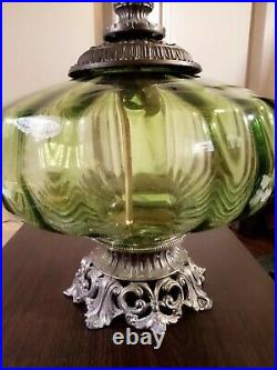 Vintage Table Lamp MCM Italian Murano Green Glass Nice Patina Brass Base