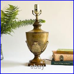 Vintage Table Lamp Marble Finish Solid Brass Foliage Laden Urn Heavy 15.5x5.75