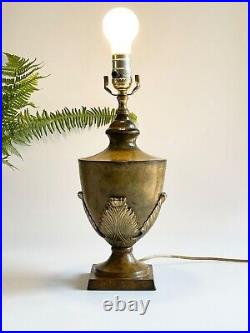 Vintage Table Lamp Marble Finish Solid Brass Foliage Laden Urn Heavy 15.5x5.75