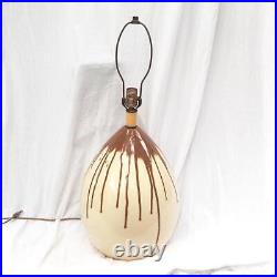 Vintage Table Lamp Mid Century Modern Drip Glaze Pottery Brown Off White