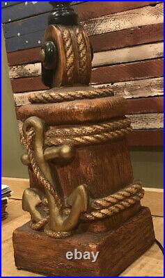 Vintage Table Lamp Nautical Marine Ceramic Block & Tackle W Anchor Hand Painted
