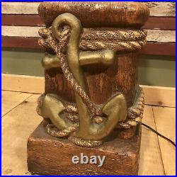 Vintage Table Lamp Nautical Marine Ceramic Block & Tackle W Anchor Hand Painted