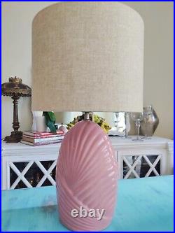 Vintage Table Lamp Retro 80s Contemporary Art Deco Ceramic Coral Pink Scalloped