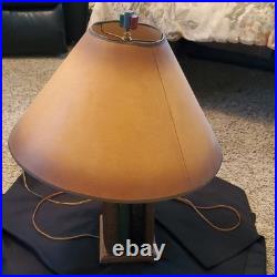 Vintage Table Lamp Wood Book-Style Base, Brown Cone Shade, Wall Plug-In