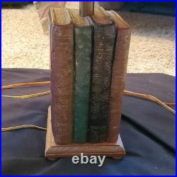 Vintage Table Lamp Wood Book-Style Base, Brown Cone Shade, Wall Plug-In