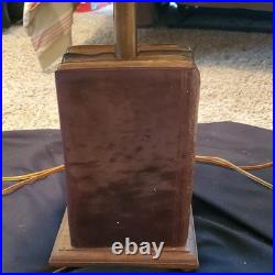 Vintage Table Lamp Wood Book-Style Base, Brown Cone Shade, Wall Plug-In Vintage Table Lamp Wood Book-Style Base, Brown Cone Shade, Wall Plug-In