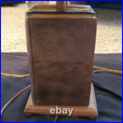 Vintage Table Lamp Wood Book-Style Base, Brown Cone Shade, Wall Plug-In