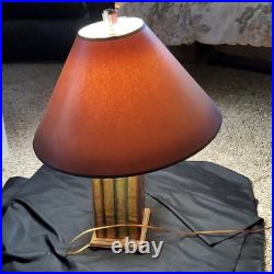 Vintage Table Lamp Wood Book-Style Base, Brown Cone Shade, Wall Plug-In