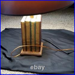 Vintage Table Lamp Wood Book-Style Base, Brown Cone Shade, Wall Plug-In