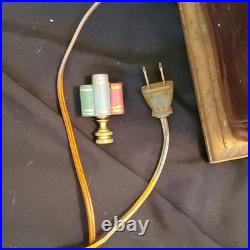 Vintage Table Lamp Wood Book-Style Base, Brown Cone Shade, Wall Plug-In