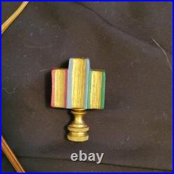 Vintage Table Lamp Wood Book-Style Base, Brown Cone Shade, Wall Plug-In