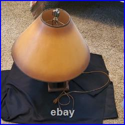 Vintage Table Lamp Wood Book-Style Base, Brown Cone Shade, Wall Plug-In