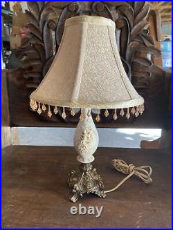 Vintage Table Lamp with Cameo Decoration Beaded Shade French Shabby Chic Boudoir