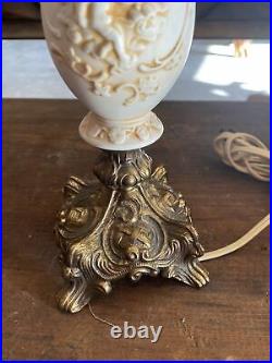 Vintage Table Lamp with Cameo Decoration Beaded Shade French Shabby Chic Boudoir