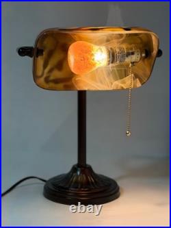Vintage Table Lamp with Swirled Glass Shade Home Decor Used Condition
