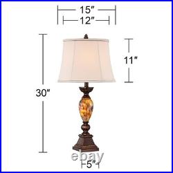 Vintage Table Lamps 30 Tall Set of 2 Bronze Marbleized Off White Shade Bedroom